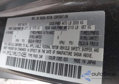 2018 Mazda Mazda6 Touring из США, поврежденный, VIN JM1GL1VM8J1314255